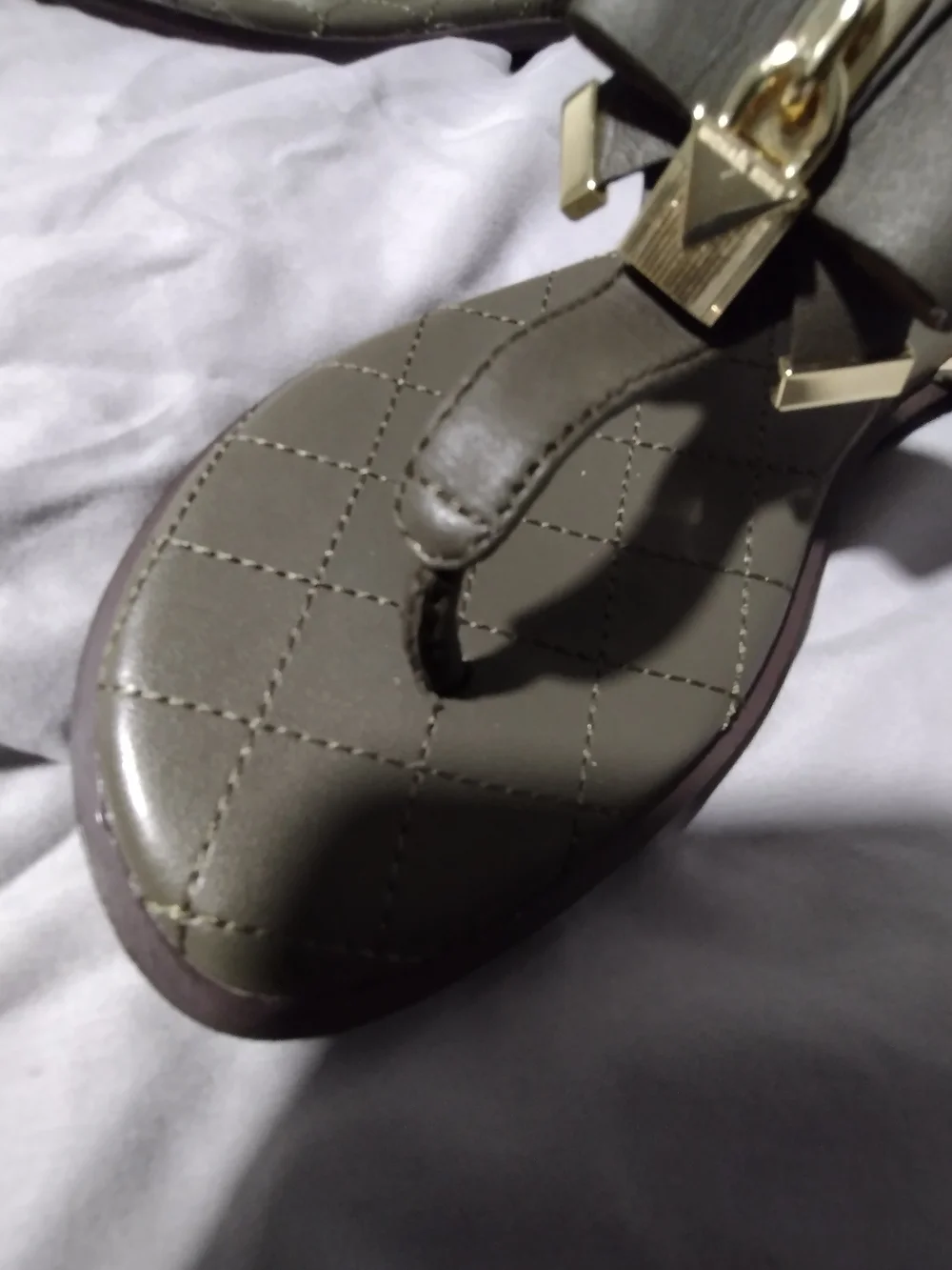 Michael Kors Olive Quilted Leather Slingback Sandals (5.5M) 6.5 Actual Size